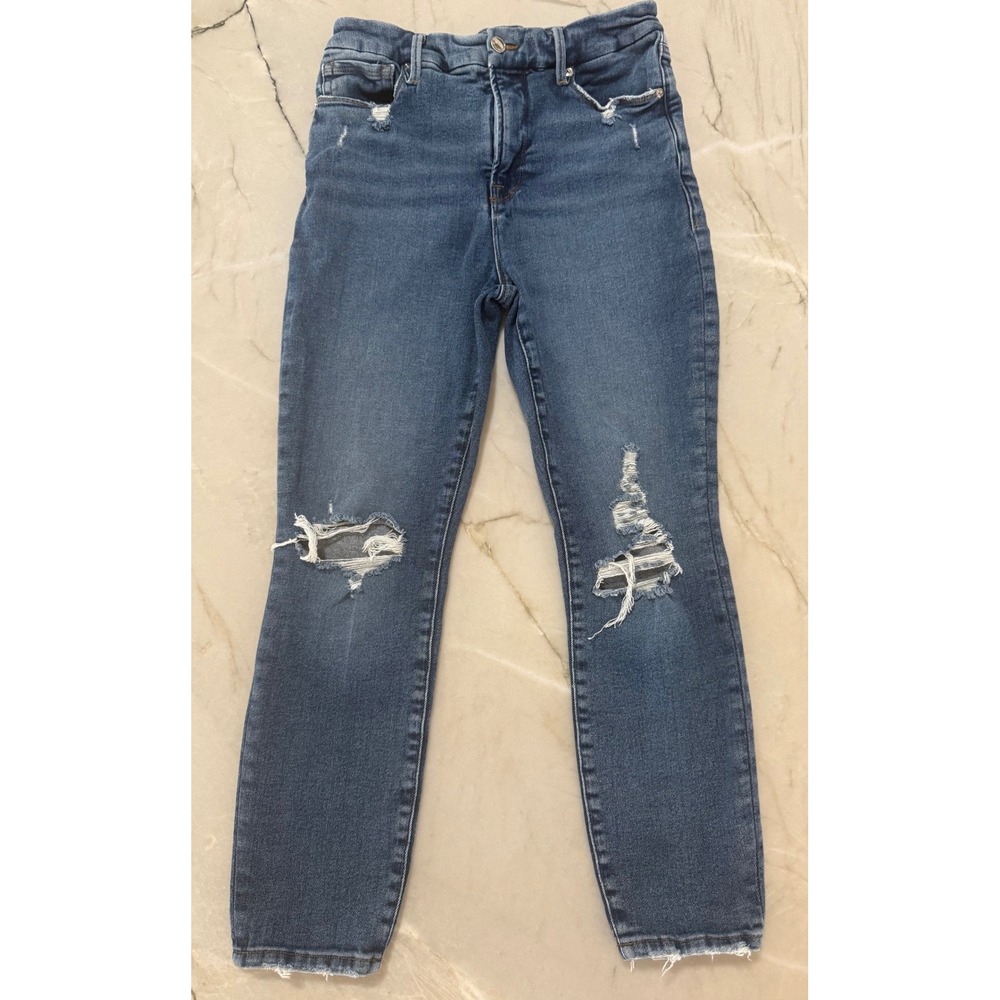 Good American Good Legs High Rise Distressed Skinny Jeans Blue Size 26 Inseam